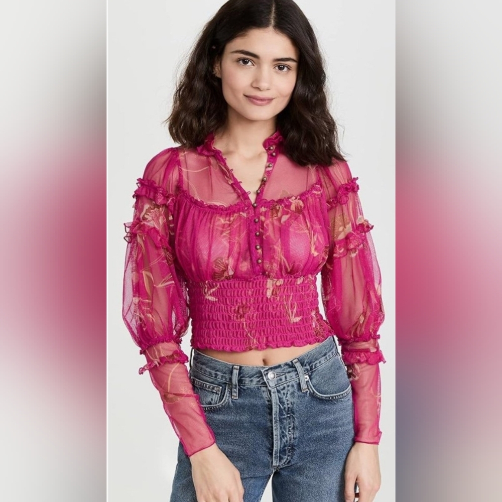Free People Mesh Floral Top, Small